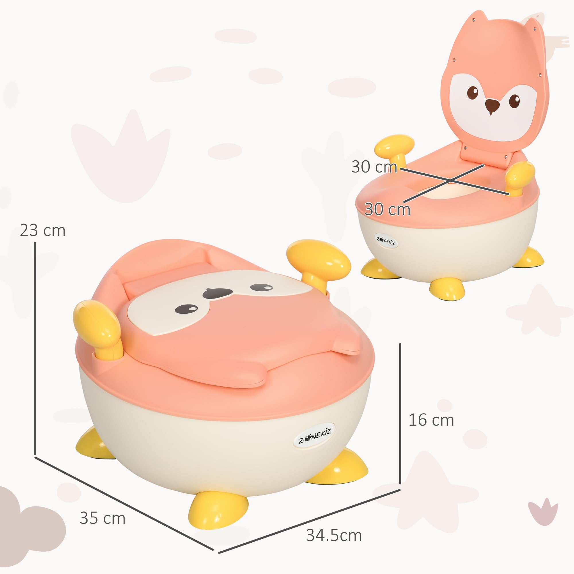 ZONEKIZ Vasino per Bambini con Schienale e Design a Volpe, WC per Bambini con Vaschetta Rimovibile e Braccioli, Età 6 Mesi-3 Anni, Rosa