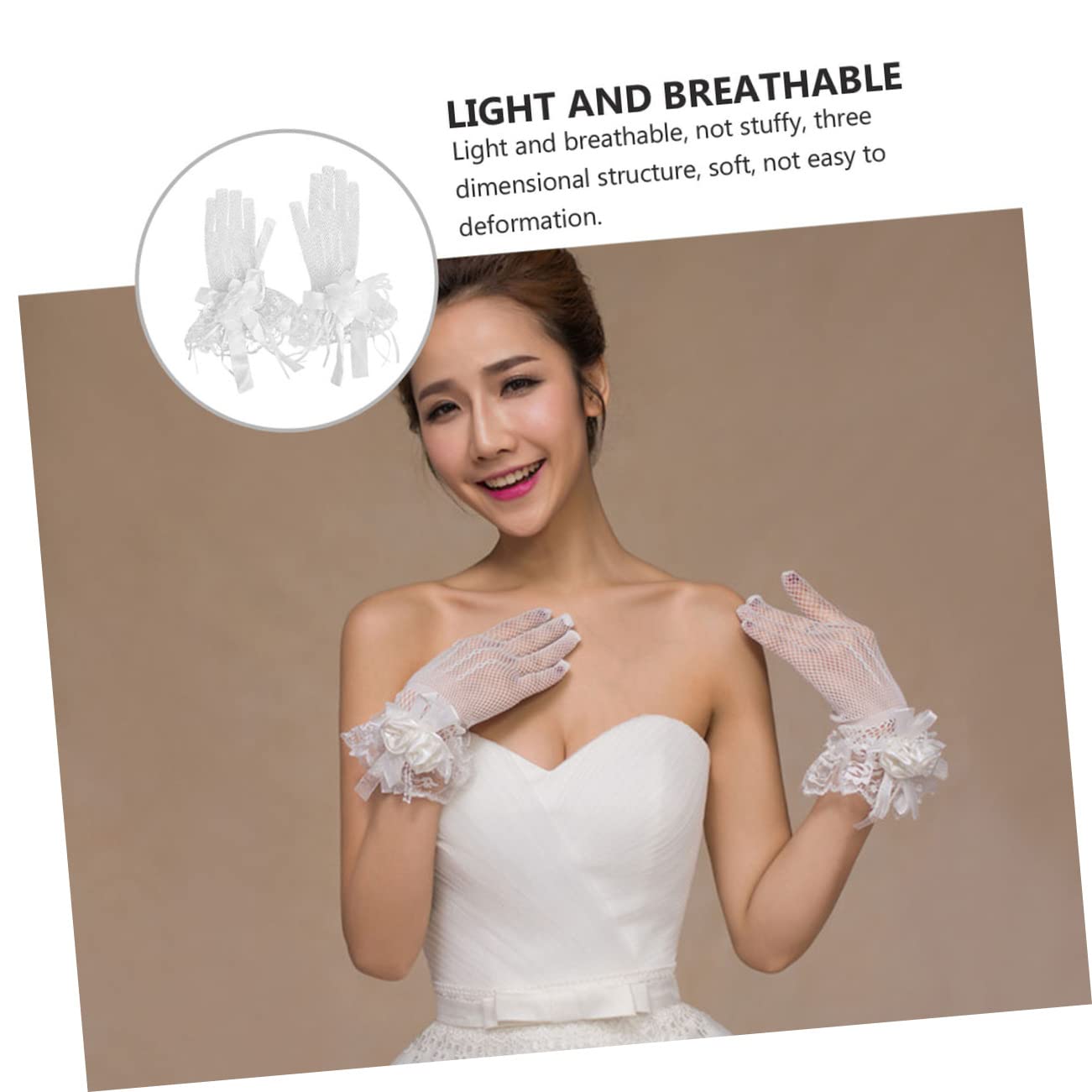 Abaodam Guantes de Boda de Encaje Floral Alta Elasticidad para Novia Eventos Elegantes
