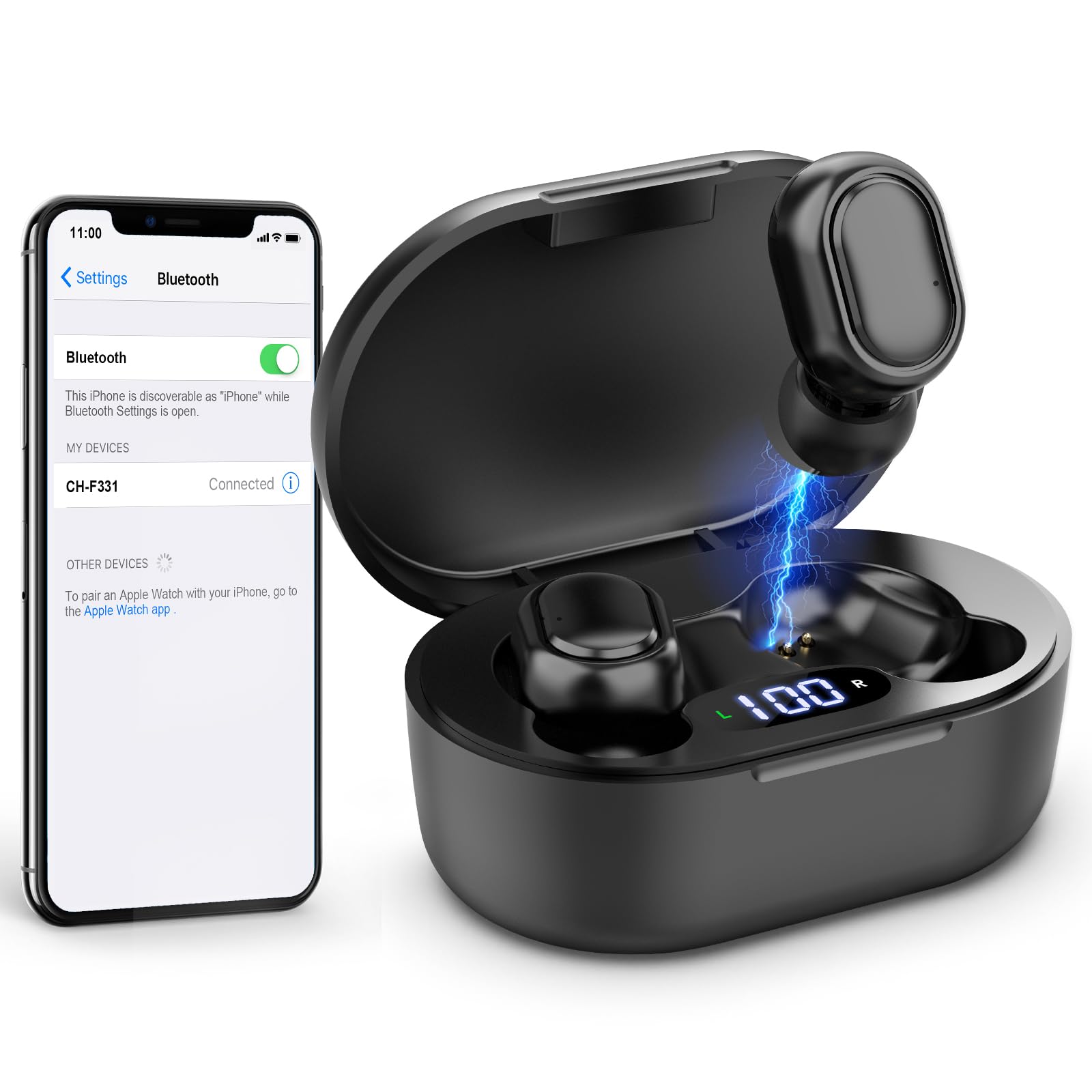 Audífonos Bluetooth para personas mayores recargables con cancelación de ruido y control de volumen, amplificador auditivo interno para adultos con pérdida auditiva, estuche de carga portátil