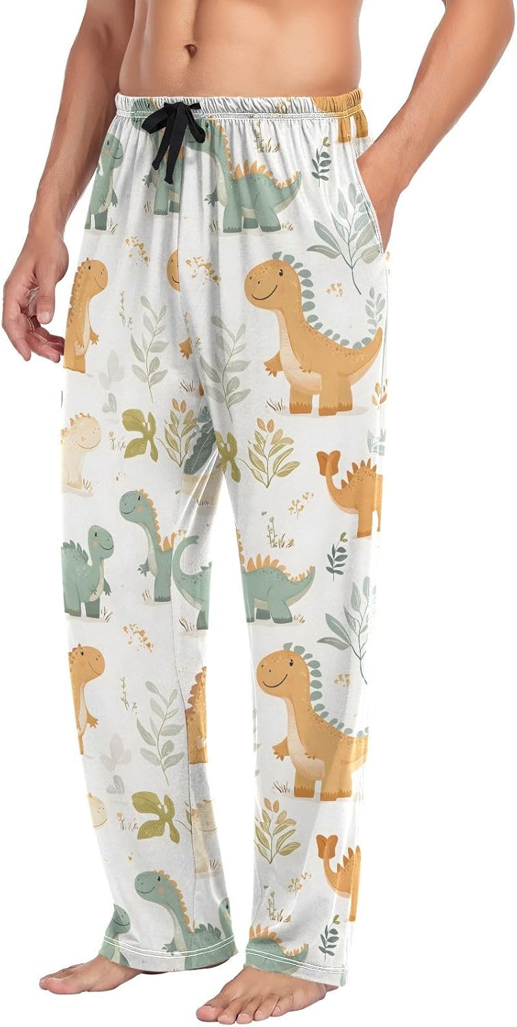 ALAZA Dinosaurs Dino Cartoon Men's Sleepwear Mens Pajama Pants Bottoms with Pockets, S