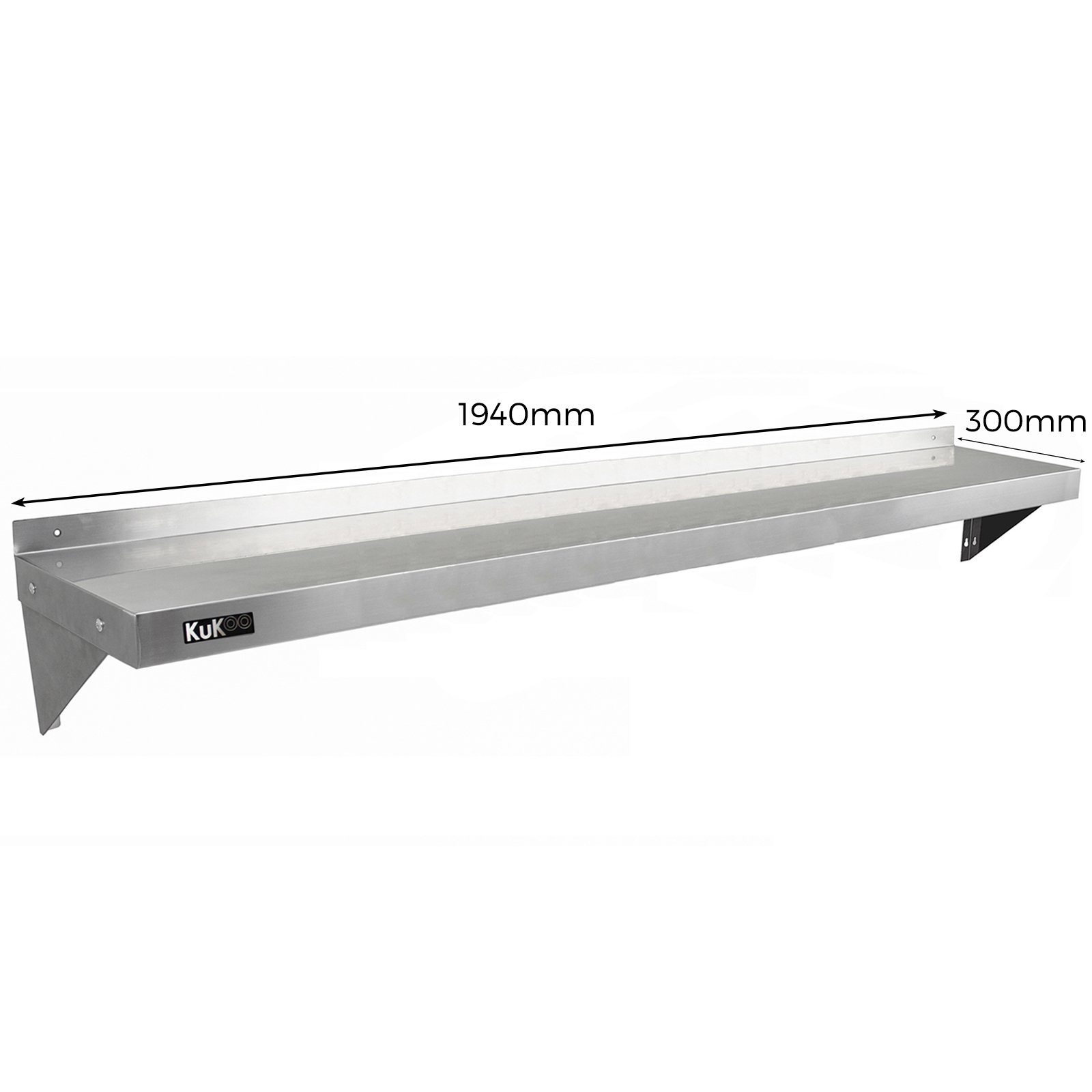 KuKoo - 2 Estantes de Pared 194cm x 30cm de Acero Inoxidable para Café, Bar y Restaurante Estante Cocina Organizador Estante Metalico Cocina Pared Kitchen Wall Shelves con 2 Paños Microfibra GRATIS