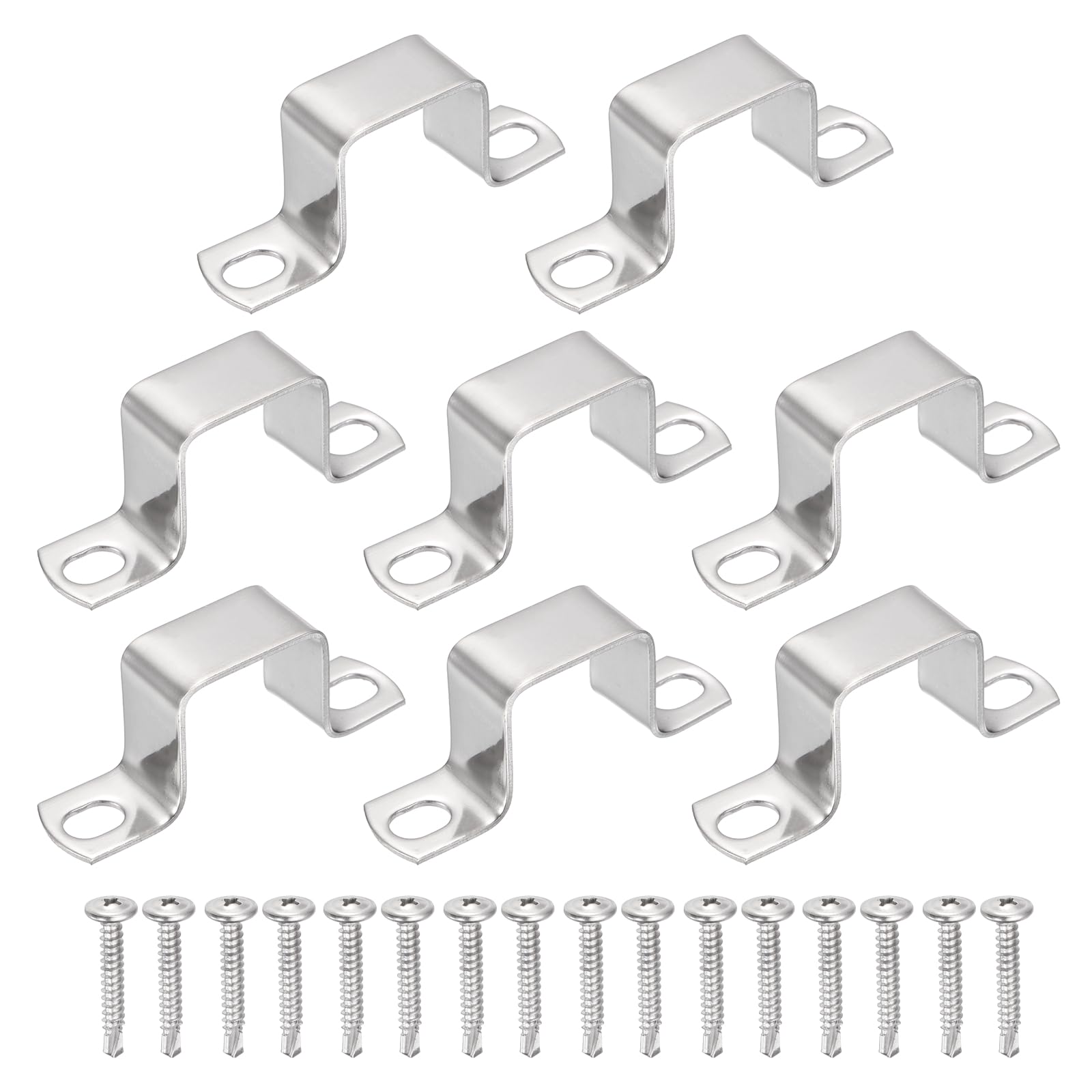 sourcing map 8Pcs U Shape Square Tube Clamp, 40x40mm U Shaped Bracket 304 Stainless Steel Square Strap Clamp with Phillips Head Self Drilling Screws for Pipes Door Closed Bar Holder Railings