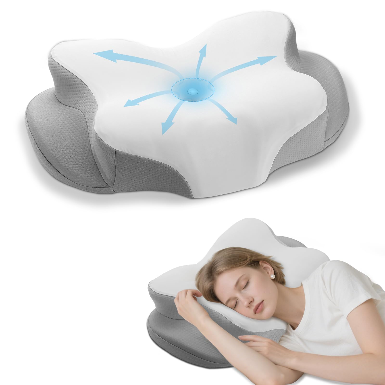 Cervical Neck Pillow - Cooling Pillow for Neck Pain Relief Side Sleeper Pillow Ergonomic Neck Pillow Contour Orthopedic