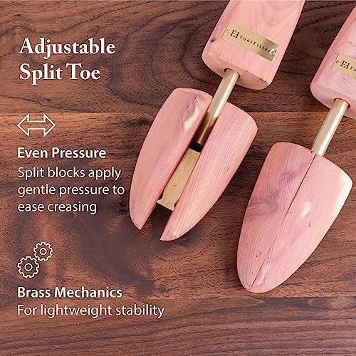 FootFitter Cedar Shoe Trees for Men, Adjustable Wide Heel with Brass Knob