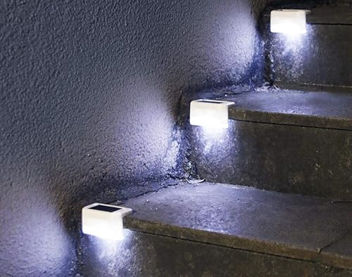 Miniatura 7 de Luces solares para escaleras al aire libre, barandilla, poste de valla, camino, patio, 1 LED, pantalla blanca, paquete de 4
