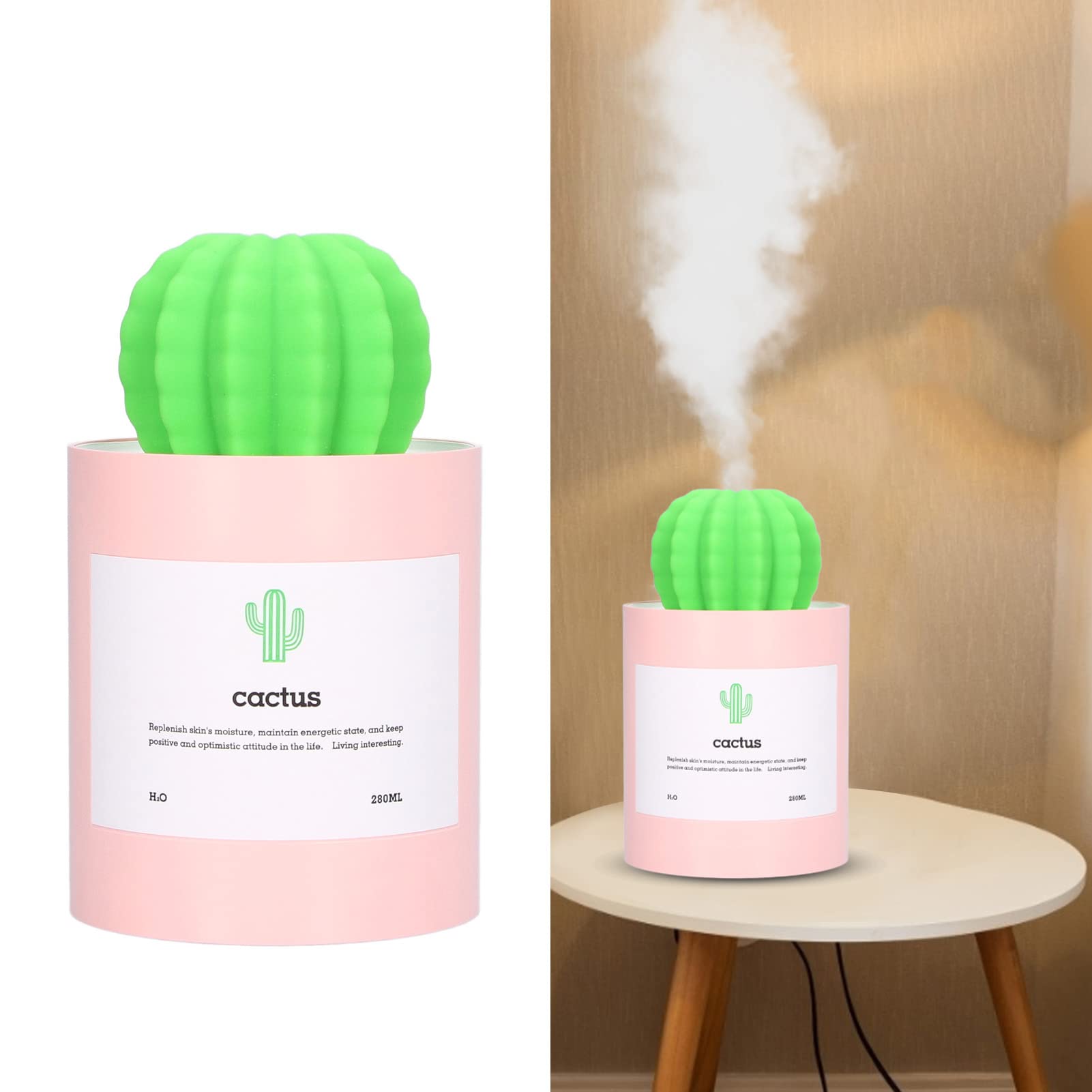 Nawilżacz biurkowy o pojemności 280 ml Zasilacz USB Wyciszony nawilżacz Nano atomizujący (Różowy)