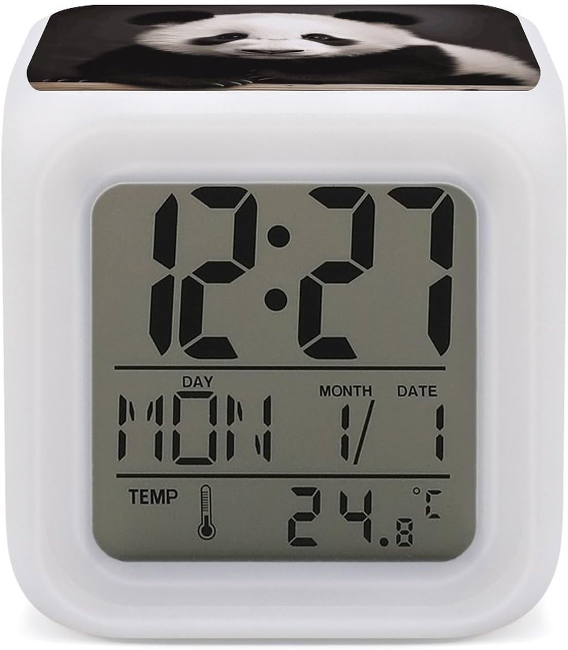 Cute Black and White Panda Alarm Clock Led Display Alarm for Bedroom Smart Digital Alarm with 7 Color NightLight Small Night Light Clock for Heavy Sleepers Simple Operation