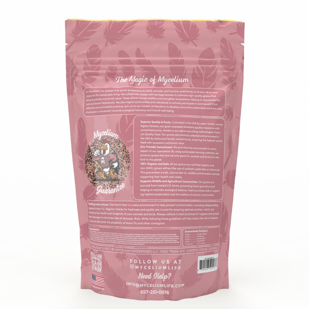Mycelium Pet Bird Protein | High-Protein Bird Seed for Canaries, Parrotlets, Parakeets | Organic Mix with Vitamins, Nyjer, Egg, Canary & Flaxseed | Feather & Energy Support | Non-GMO 5 lb Bag