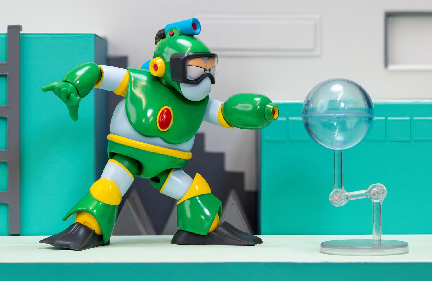 Jada Toys Mega Man - Figura de Bubble Man (11,5 cm) – Figura de acción y colección móvil de la serie de videojuegos Megaman, con cabeza, manos y accesorios alternativos, para fans y coleccionistas a