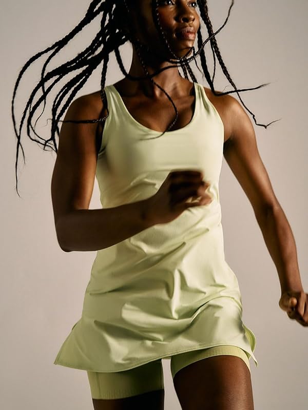 Outdoor Voices Women’s Jog Dress, Lightweight Athletic Dress with Built-in Shorts, Sleeveless Activewear Dress for Tennis, Walking, Travel & Everyday Wear, Pistachio/Sagebrush, Medium by Outdoor Voices - Used condition - Image 2