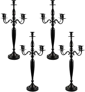 4Pcs 5 Arms Black Candelabra Candle Holder for Halloween Table Centerpiece