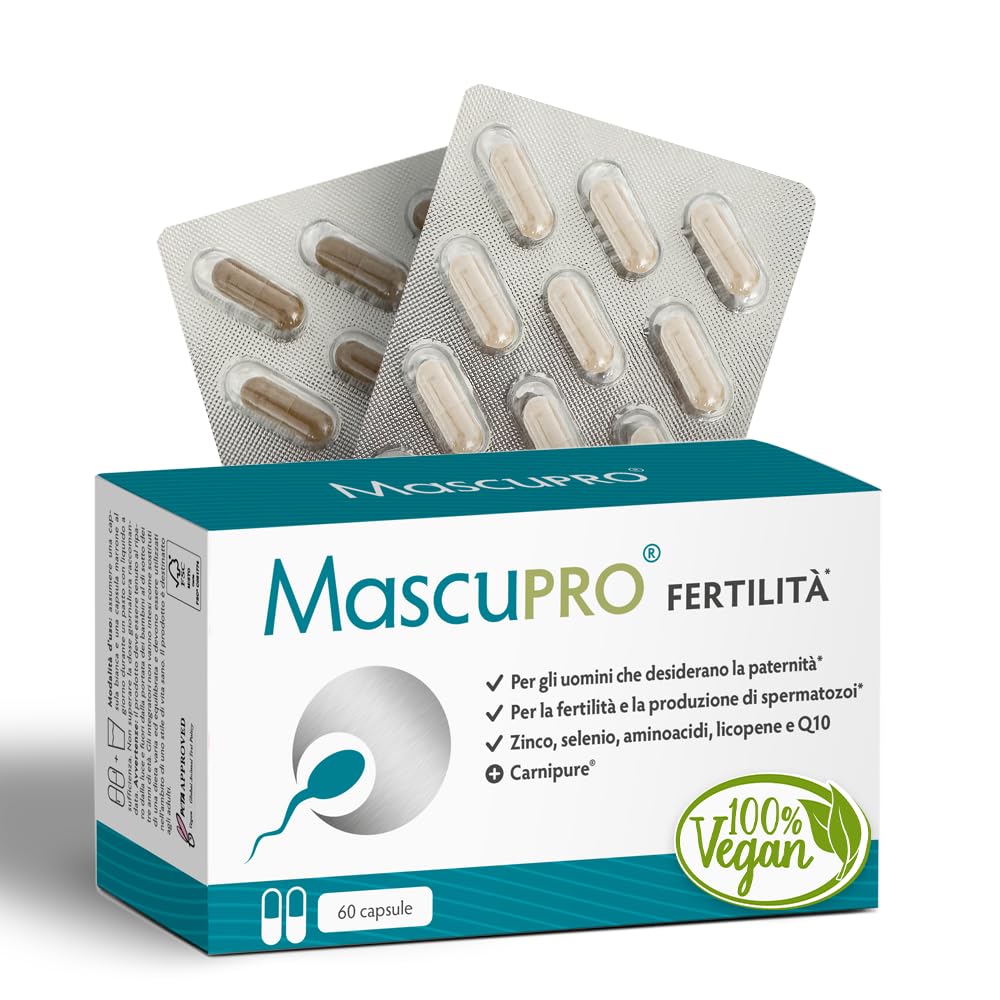 MascuPRO® Fertilità Uomo - Produzione di spermatozoi - vegano - 60 capsule per la fertilità maschile - L-carnitina, Zinco