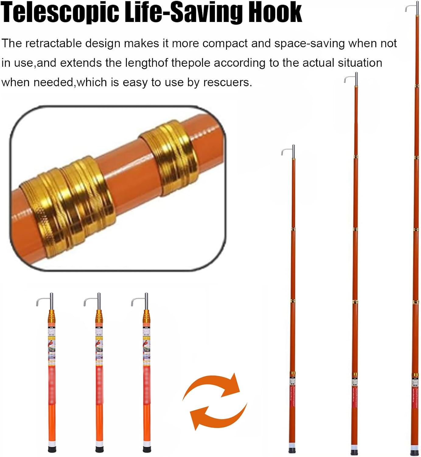Extendable Boat Hook - Ideal for Docking, Cargo Retrieval & Emergency Rescues, Adjustable Length, Durable Lightweight Design for Boating Enthusiasts