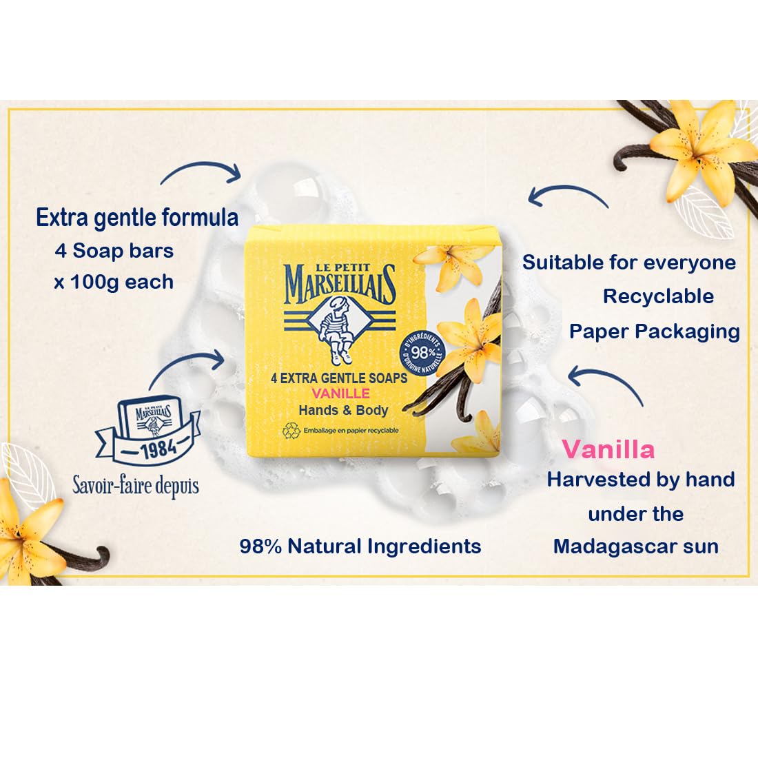 Le Petit Marseillais Vanilla Solid Bath Soap 400 grams - Image 2