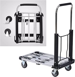 Hand Truck Dolly Foldable, Folding Hand Truck Dolly Cart with Wheels Luggage Trolley 330lb Capacity Solid Construction Aluminum Alloy Flatform Dolly Durable and Suitable for Multiple Scenarios