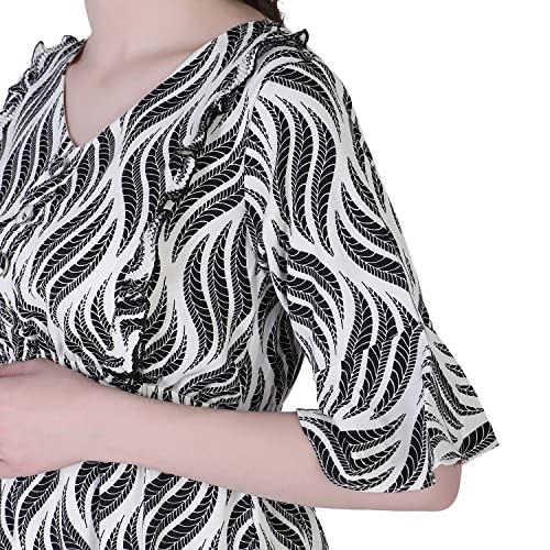 Image of Leriya Fashion Dresses for Women || Crepe Abstract Printed Dresses for Girls || Ruffled Sleeve Knee-Length mini Dress || Perfect for Outing || Travel || Casual Wear Flared one piece Dress for Women