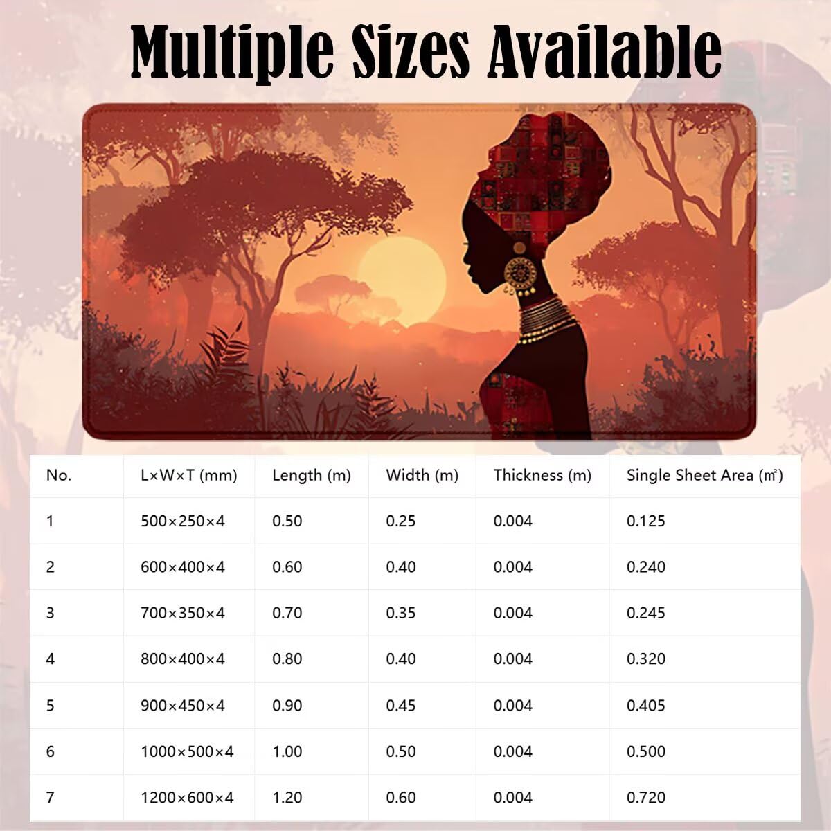 Tappetino Mouse Gaming XXL, Mousepad 1200x600x4mm Africa donna 0x0-139 | Tappetino Scrivania con Base in Gomma Antiscivolo Bordi Cuciti per Computer, PC, Migliora la Precisione e la Velocità