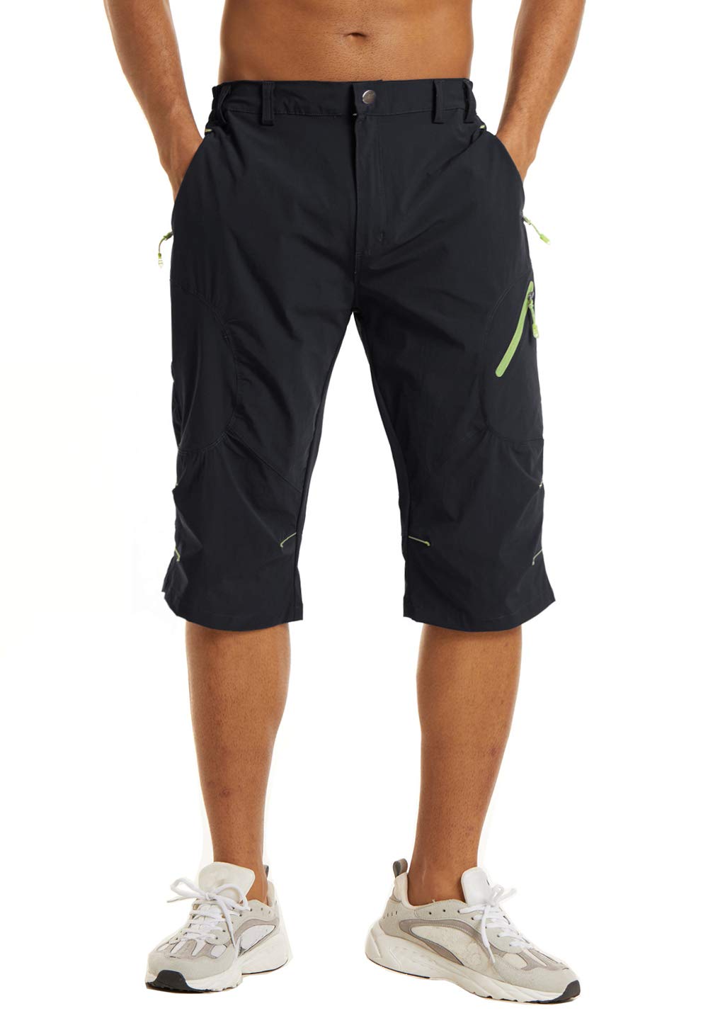 KEFITEVD Pantalones cortos de secado rápido para hombre, 3/4, para senderismo, verano, delgados, capris con 4 bolsillos con cremallera