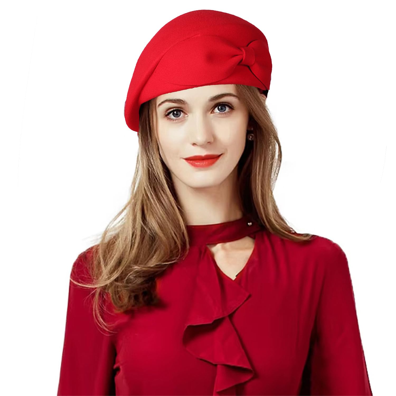 7342 Womens Wool Felt French Berets Pillbox Hat Vintage Beanie Beret Bowknot F FADVES Womens Wool Felt French Berets Bowler Hat Artist  main image 2