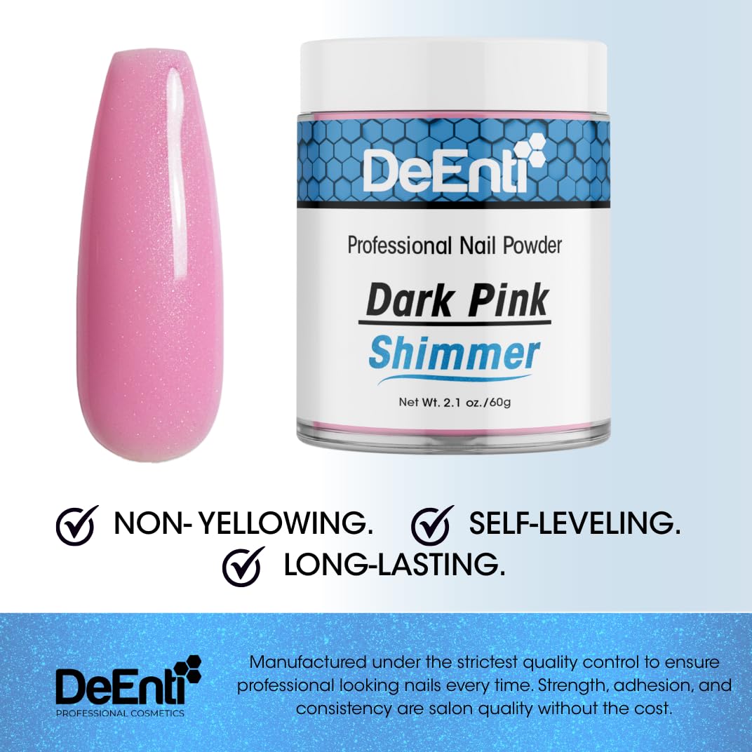 DeEnti Acrylic Nail Shimmer Powder - 2oz Dark Pink|Professional Grade, Bubble-Free Acrylic Powder for Nails | Long-Lasting, Chip-Resistant Nail Acrylic Powder for Carving, Extensions & Fake Nails