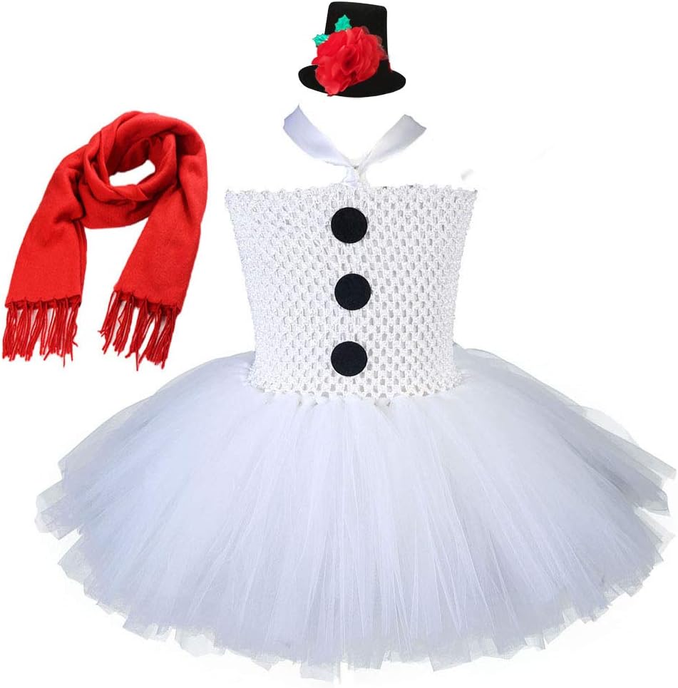 Tutu DreamsGirls Snowman Costume with Scarf and Hat Headband White Tutu Dress Christmas Dress Up Clothes Gifts