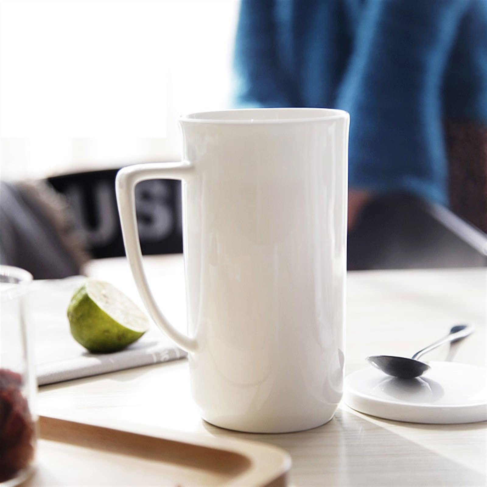 Ceramiczny kubek do kawy 500ML super pojemność kubek z porcelany kostnej prosty i piękny kubek do kawy z pokrywką kubek do mleka, biały zestaw kubków do kawy