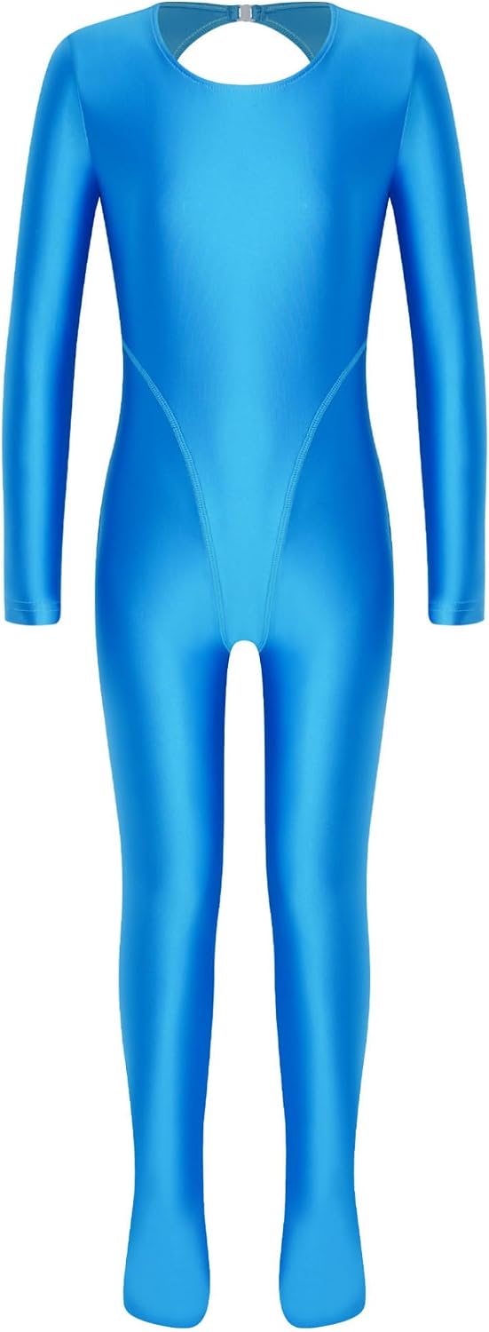 Kids Girls Full Body Unitard One Piece Dance Jumpsuit Shiny Yoga Bodysuit Ballet Practice Catsuit