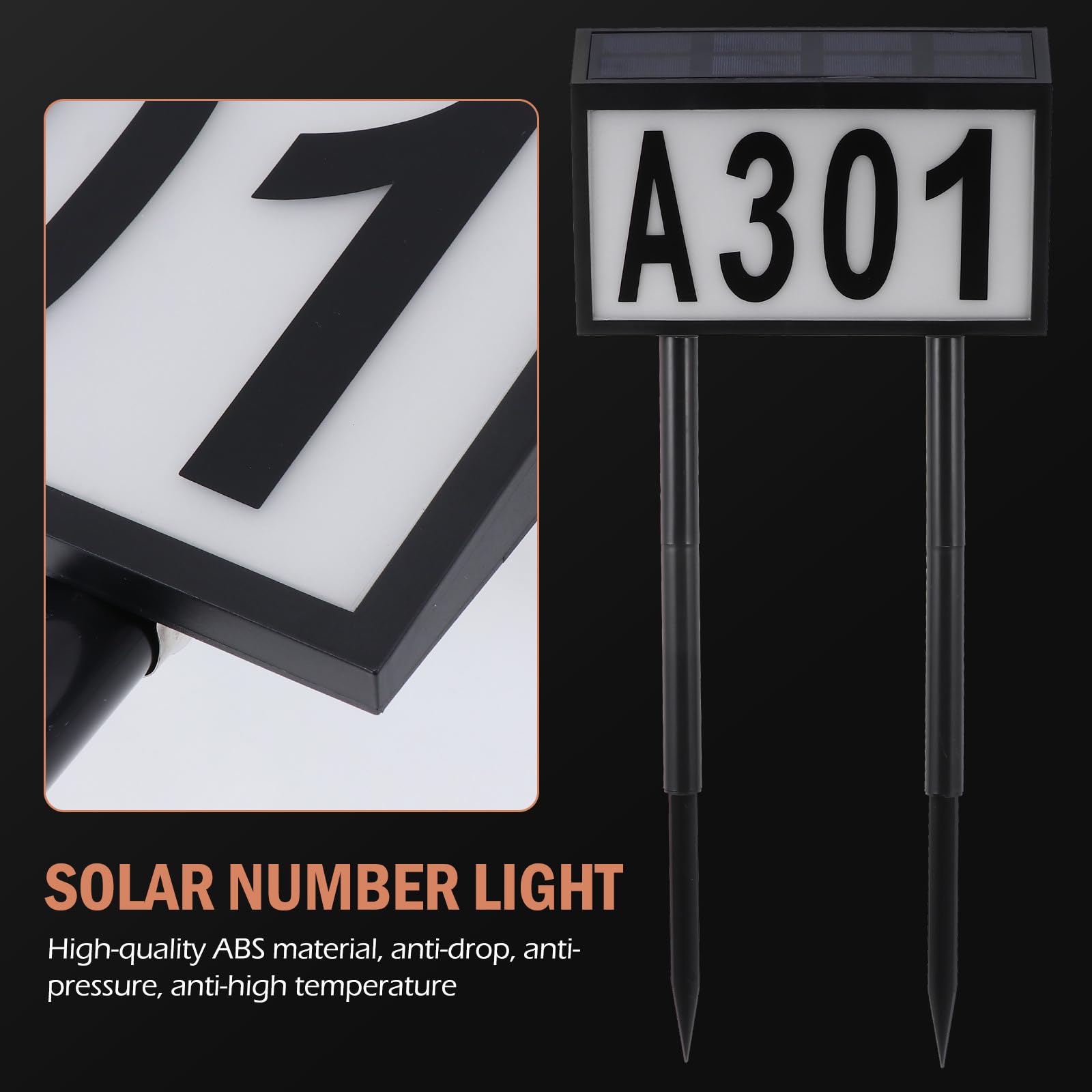TEHAUX Luce Solare Porta Numero da Terra 10 Led, Materiale Abs e Pc, Illuminazione Automatica per Insegna Indirizzo Esterno, Kit per Ristorante o Fioreria
