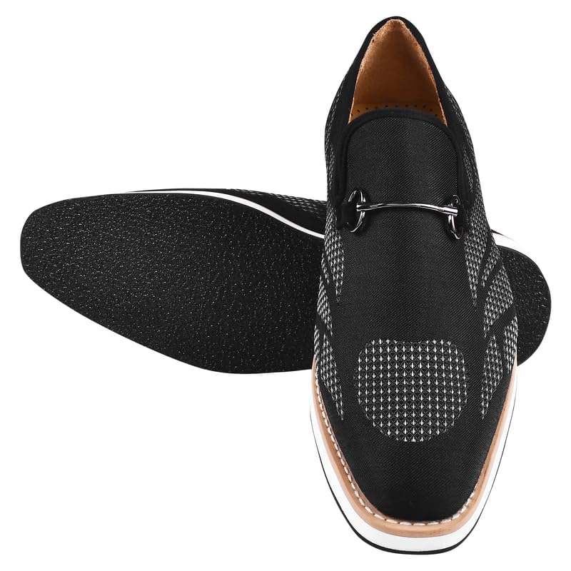 Image of LIBERTYZENO Mens Tuxedo Canvas Textile and Suede Leather Noble Loafers and Slip On Wedding Party Shoes for Easter Gift