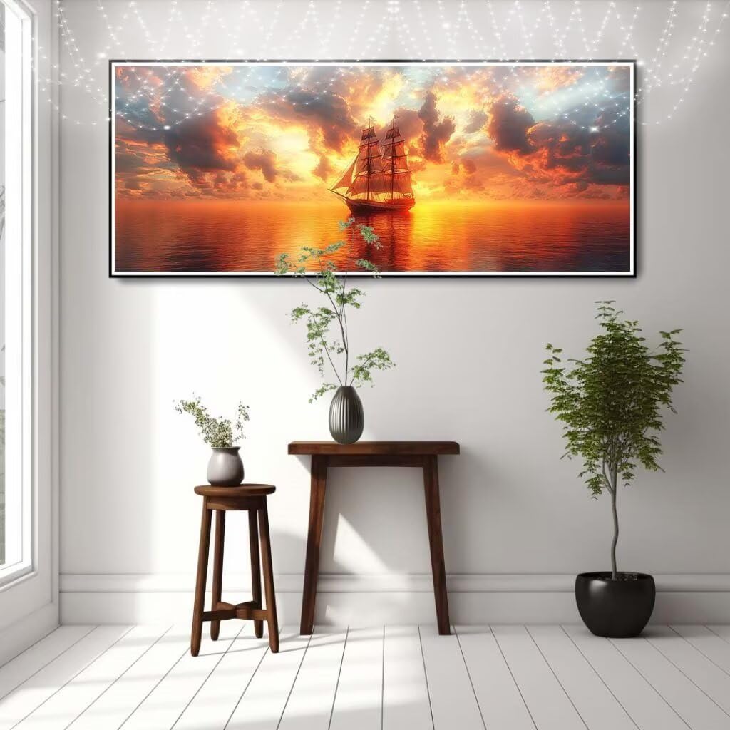 5D DIY zestaw do malowania diamentowego zachód słońca, żaglówka, diament, kryształowy ścieg krzyżykowy do dekoracji domu, pełny zestaw do malowania diamentowego, puzzle diamentowe rzemiosło dla