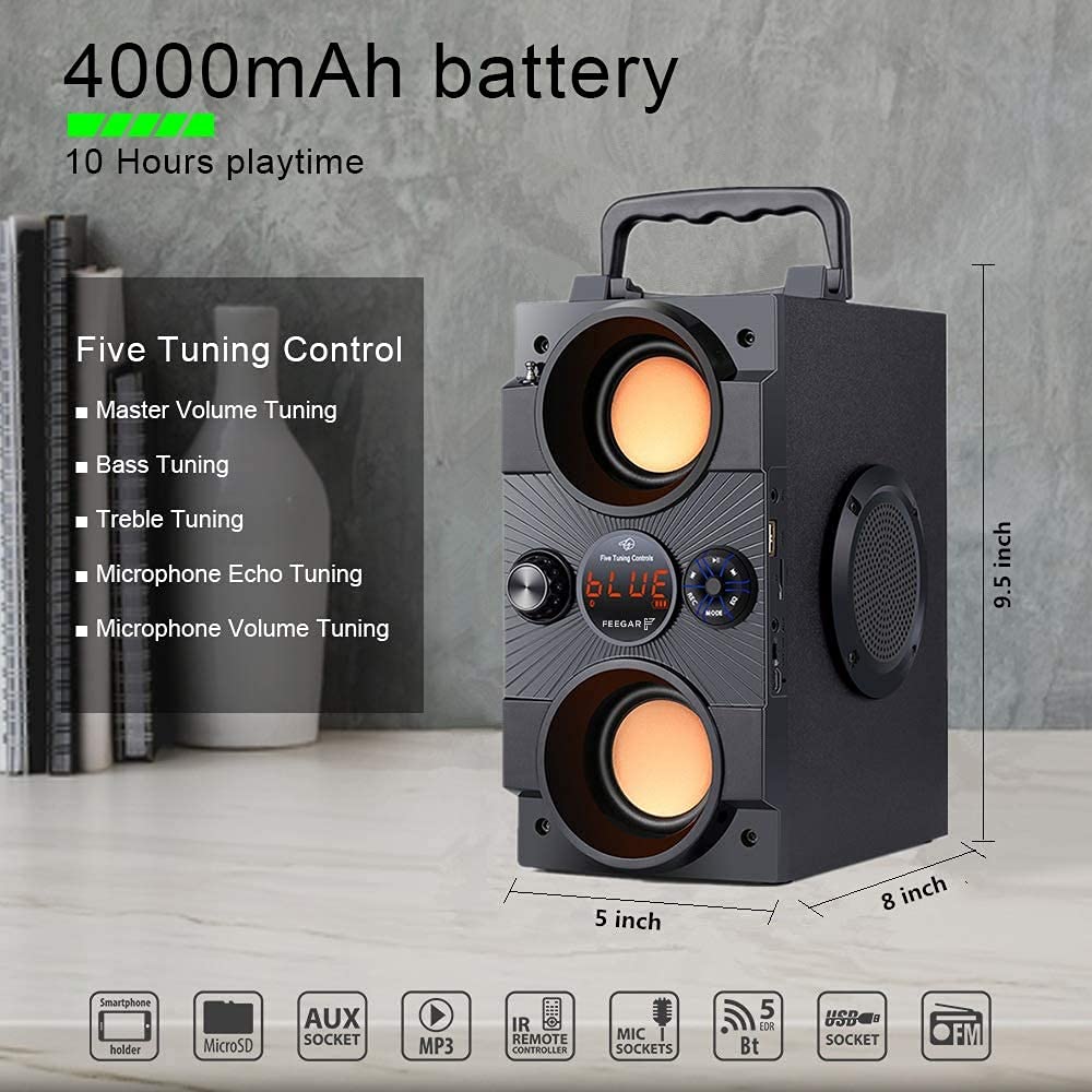 Feegar Dance Altoparlante Bluetooth Portatile Senza Fili 30m Doppio Subwoofer Stereo Ricco Supporta Radio FM Lettore MP3 AUX EQ 30W Boombox