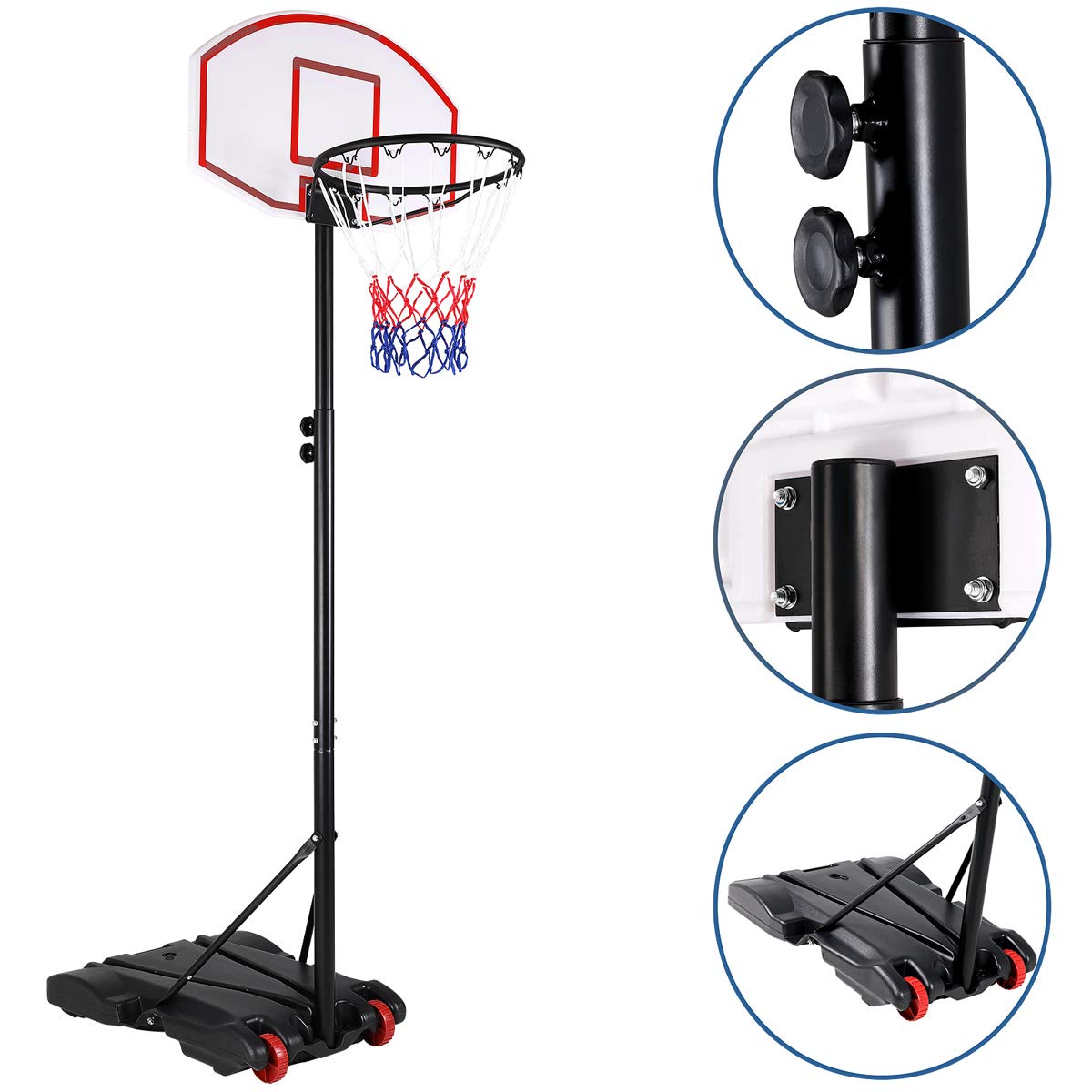 Canasta de Baloncesto Móvil Soporte Ruedas Altura Ajustable 179-210cm Aro de Básquet Deporte Aire Libre