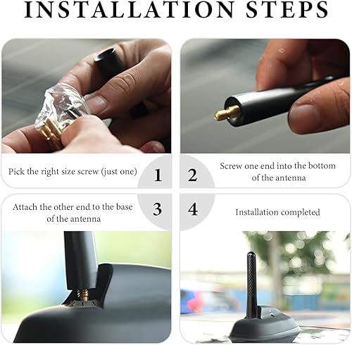 Miniatura 6 de Antena corta para automóvil, antena de radio de aluminio rechoncha de 4.7 pulgadas con juntas de tornillos, mini antenas aéreas de fibra de carbono