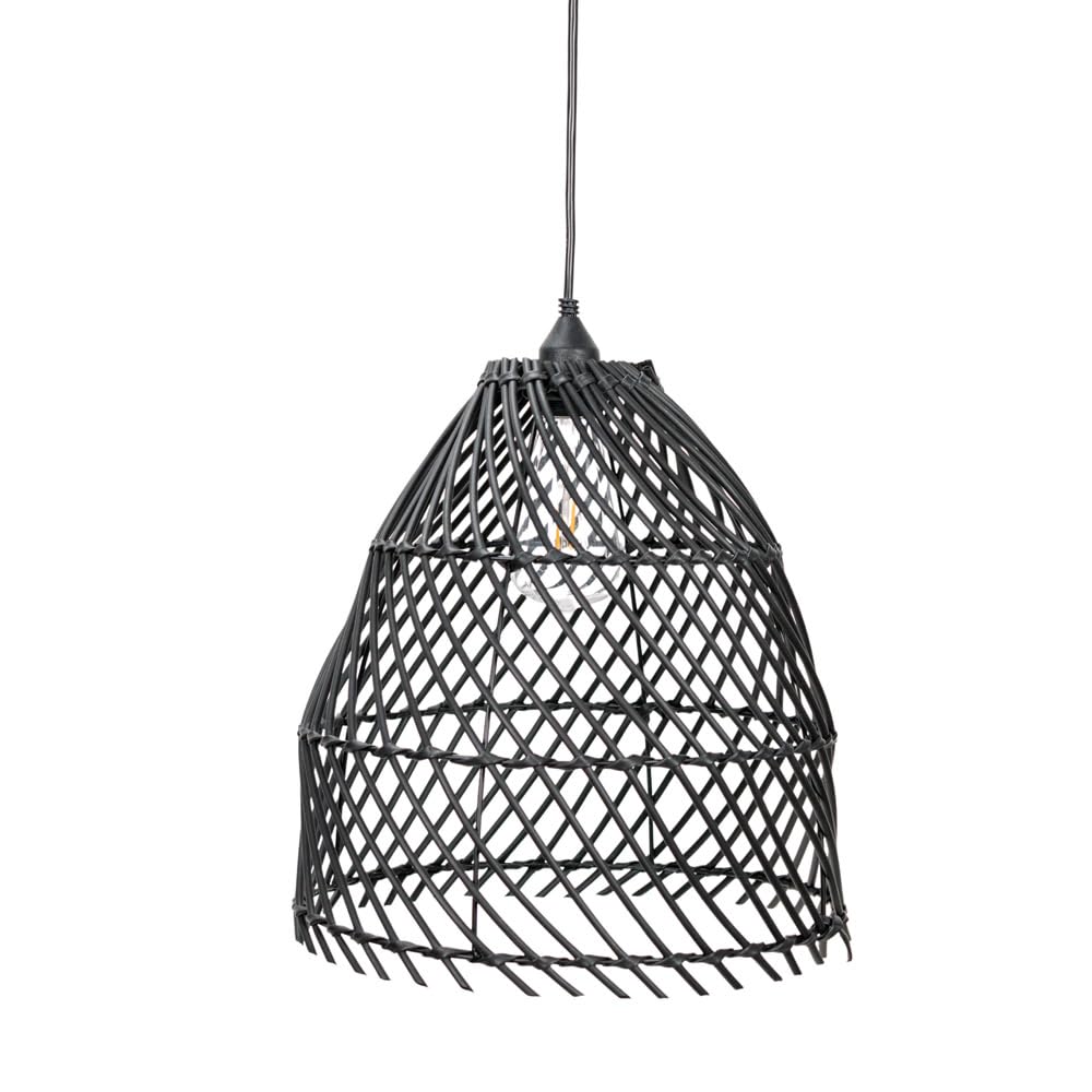 ValueLights Black Rattan Battery Operated Outdoor Hanging Pendant Light - Weather-Resistant - Modern Elegance