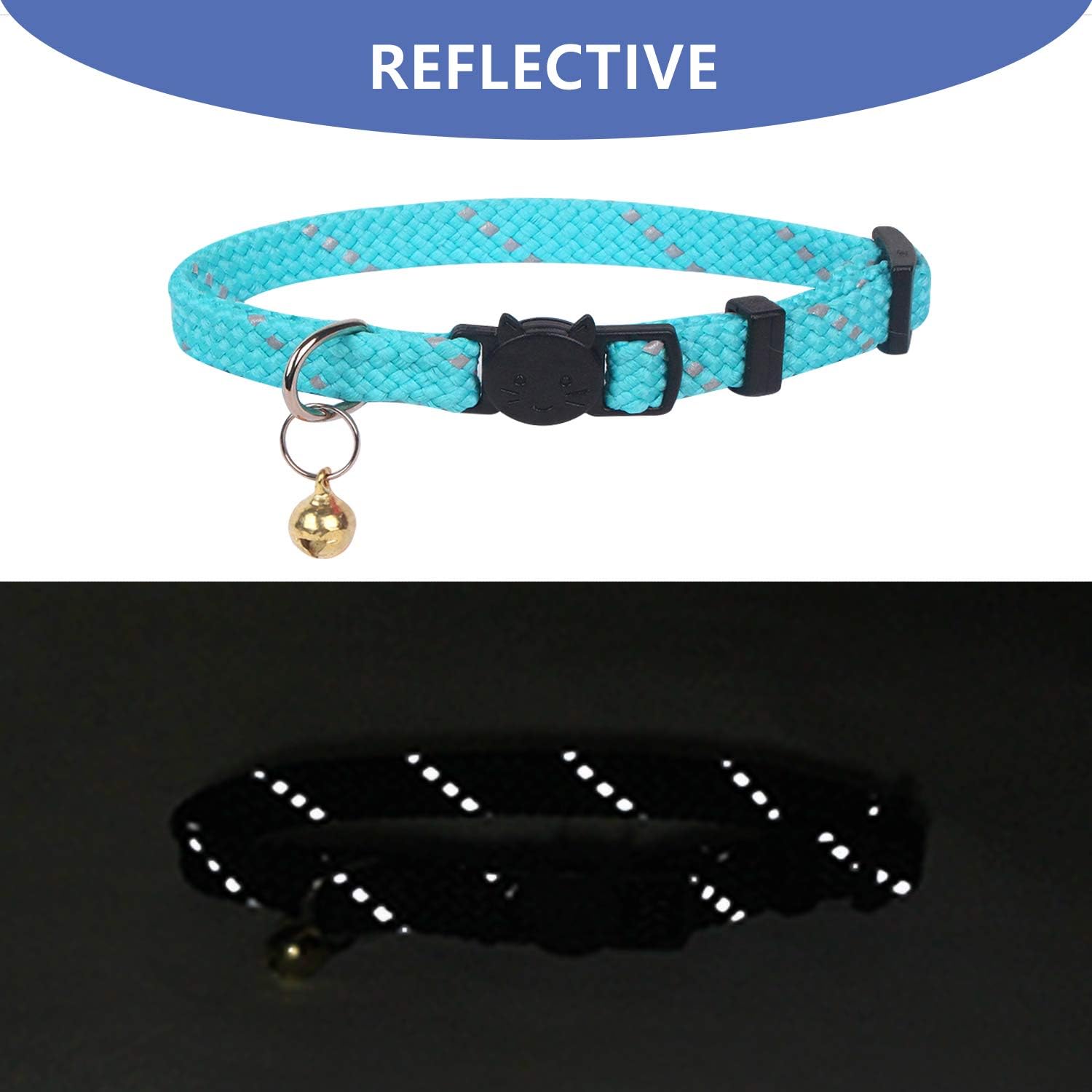 4 Pack Breakaway Cat Collar with Bell, Safety Buckle Collars for Kitten Kitty, Assorted Cute Pattern Collars Adjustable from 7-11 inches (Blue)