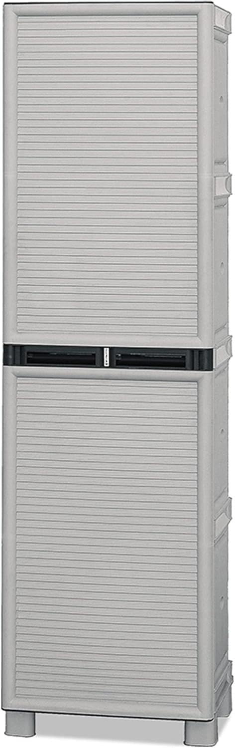 Armadio Portascope da Esterno 1 Anta 3 Ripiani Regolabili 50x39x175h cm Idrorepellente Plastica Eco Sostenibile Grigio