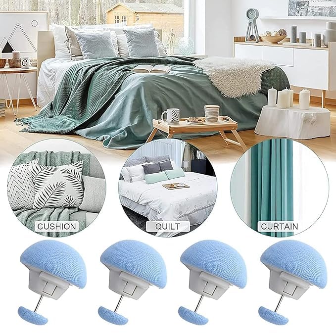 SMTPTL Mushroom Duvet Clips,Cotton Quilt Fixer Pins,Anti-Movement Duvet Fasteners,Non-Slip Bed Sheet Grippers, Reusable Quilt Holder Clips for Blanket, Quilt Cover, Mattress & Curtains (4, Blue) 2