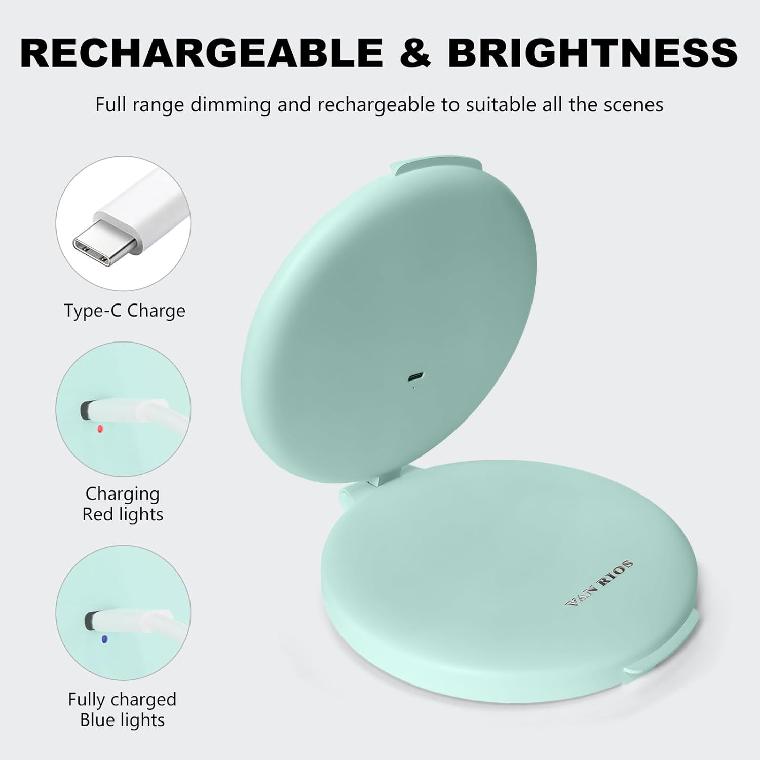 6.3 Inch Rechargeable Folding 10x Magnification Double Sided Makeup Mirror with Lights, Portable Travel Mirror for Women with Nearsightedness | Travel Essentials for Women - Image 6