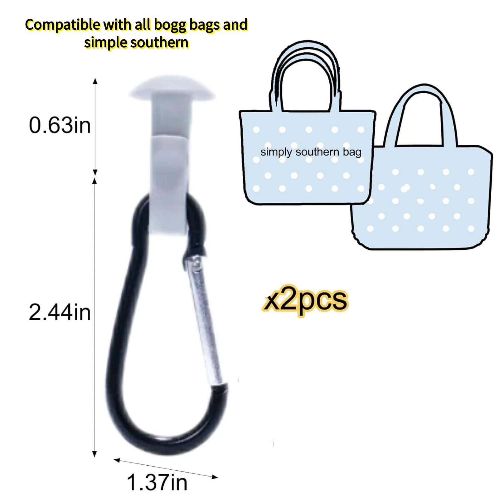 Generic 2Pcs Hooks Set Compatible for Bogg Bag, Insert Carabiner Key Chain Holder Charms for Bogg Bags, Compatible for Small & Large Beach Bags, Organize Valuables Accessories for Bogg Bags-White