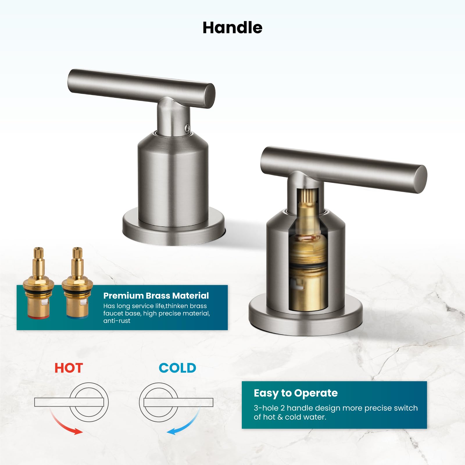 gotonovo 3 Hole 2 Handles Lavatory Basin Bathroom Sink Faucet with Pop Up Drain with Hot and Cold Mixer Valves 8 Inch Widespread Bathroom Faucet Brushed Nickel Right Angled Spout