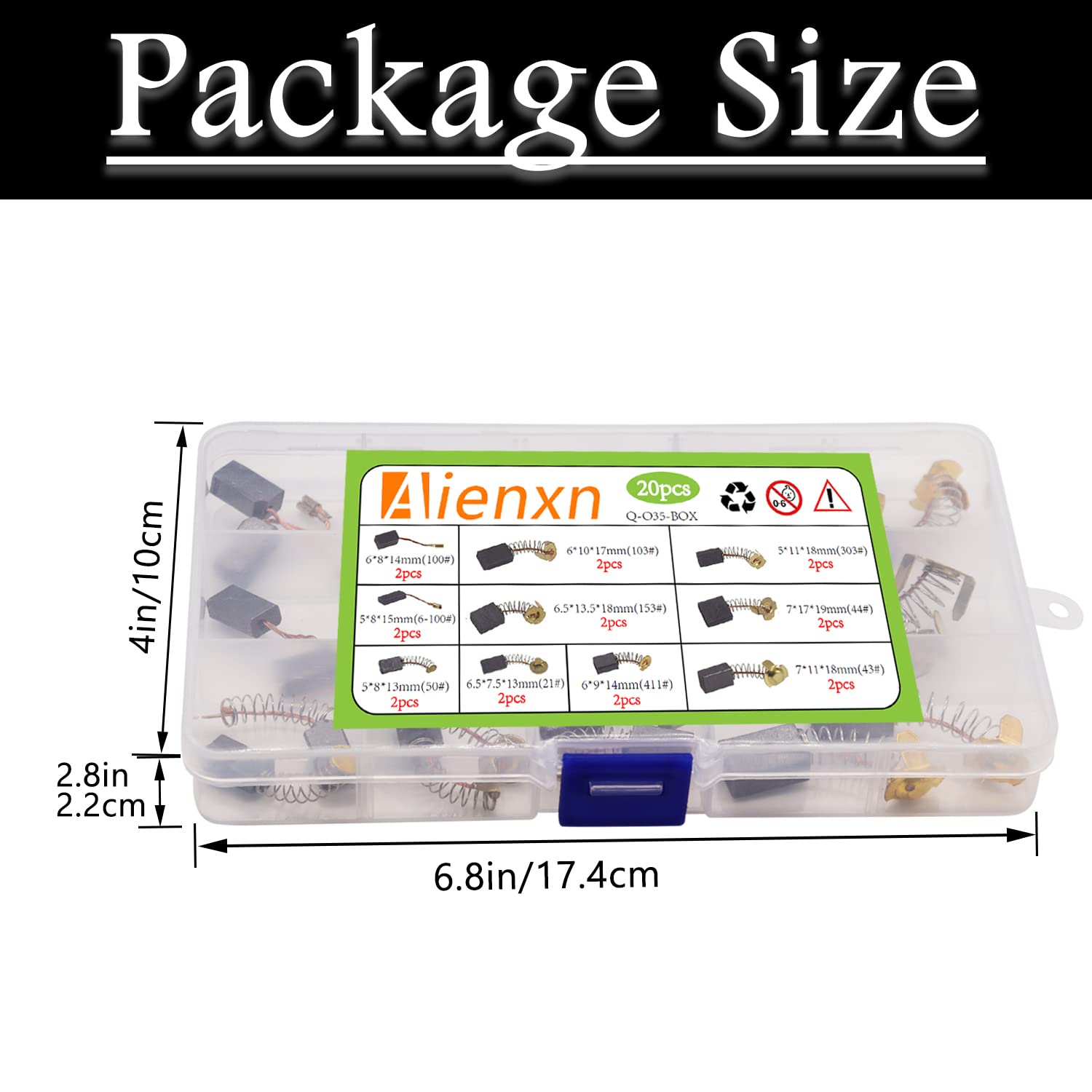 Aienxn 20pcs 10 Different Sizes Electric Motor Carbon Brushes, Motor Carbon Brushes Set for Replacement Repair Power Tools Q-035-BOX - - 