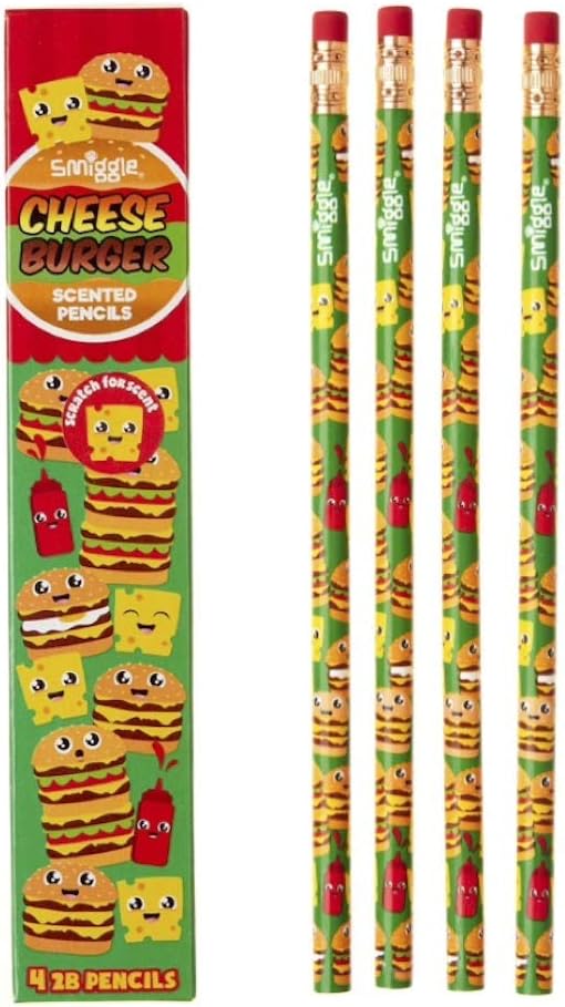 Smiggle Pencils x 4 Pack Scented HB Wooden With Eraser Top (Cheese