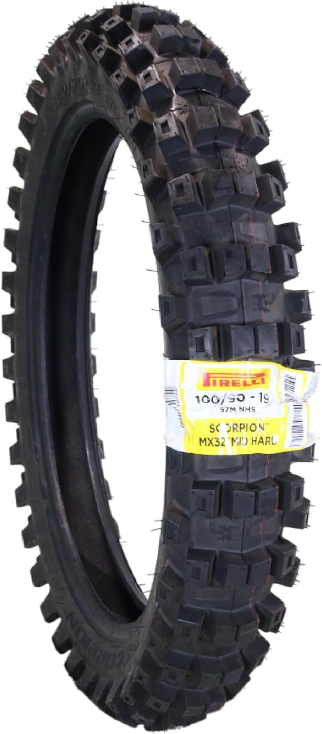 Pirelli Scorpion MX32 Mid-Hard 100/90-19 (57M) Rear Motorcycle Tire – Competition Motocross Tire; NHS Tube Type with Advanced Tread Pattern for Traction, Braking & Durability on Medium to Hard Terrain
