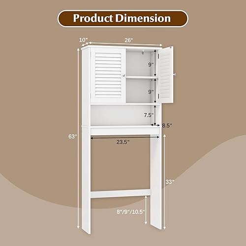 Miniatura 2 de Giantex Armario de almacenamiento sobre el inodoro, organizador de baño de 3 niveles con 2 puertas con rejillas, estante ajustable, independiente