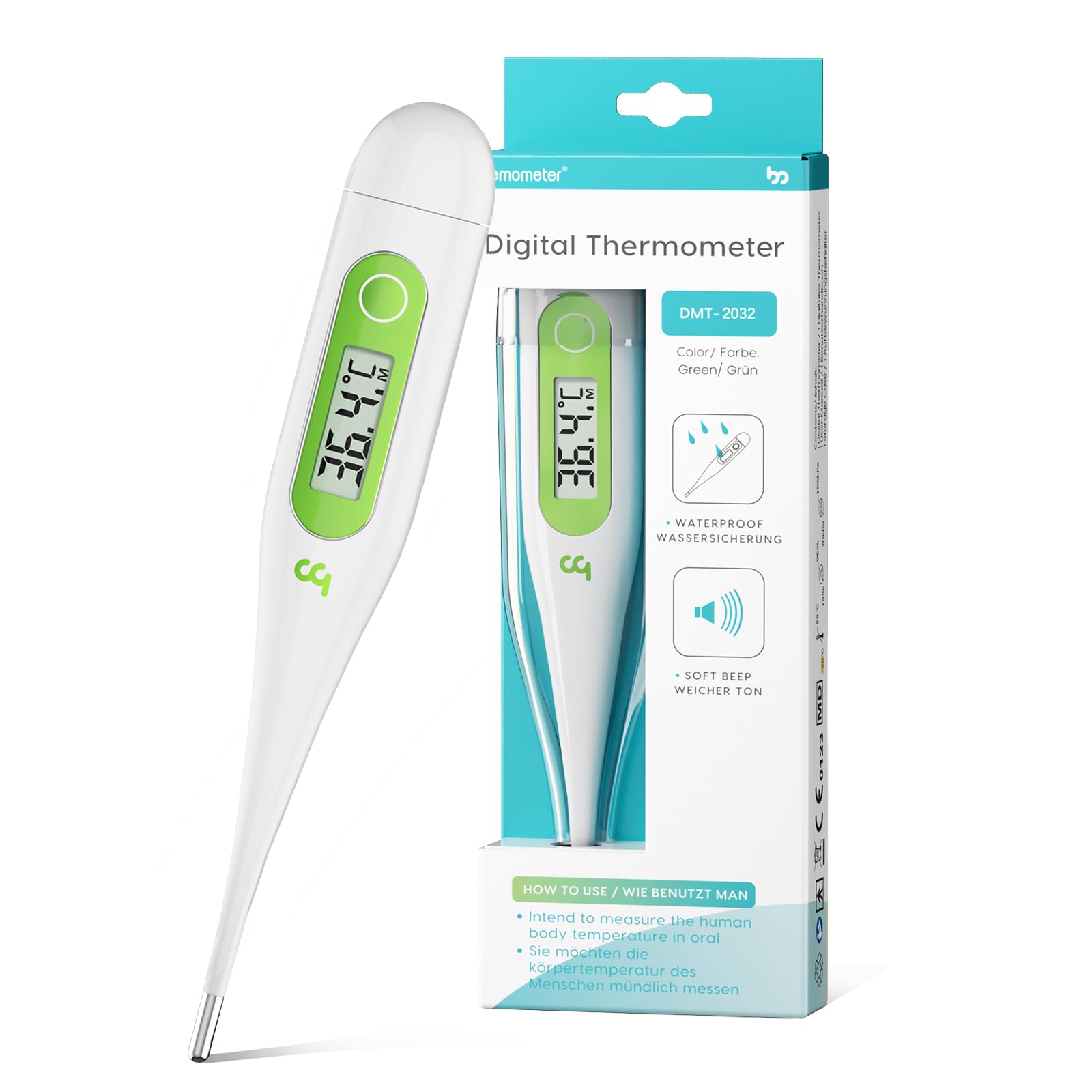 Digital Thermometer, Oral Thermometer Adults Kids Babies, Accurate Fast Switchable Body Temperature Thermometer, Green