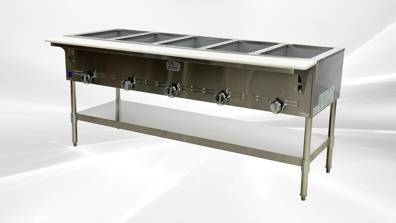 Commercial Steam Table Warmer 72" Wide 5 Open Well-NSF Certified Stainless Steel with Undershelf and Cutting Board-use Natural Gas or Propane