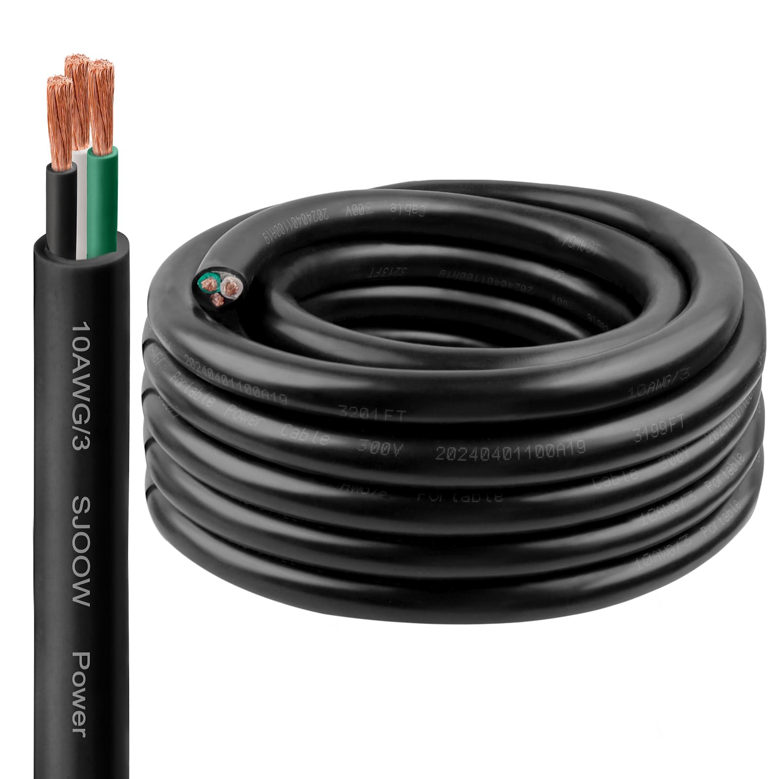 10/3 SJOOW Wire 25FT, 10 AWG 300V SJOOW Bulk Cable, 10 Gauge 3 Conductor Portable Cable for Welder,Generator,Portable Light,Circuits,EV Car Charger,Motor Lead