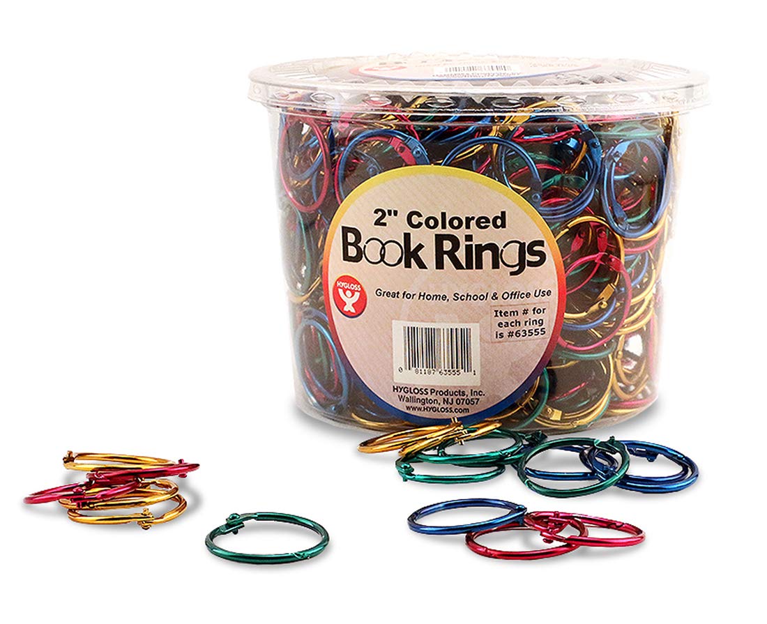 Hygloss Products Pierścienie do książek – 5 cm, różne kolorowe stalowe pierścienie do segregatora, 250 sztuk w wiadrze wystawowym