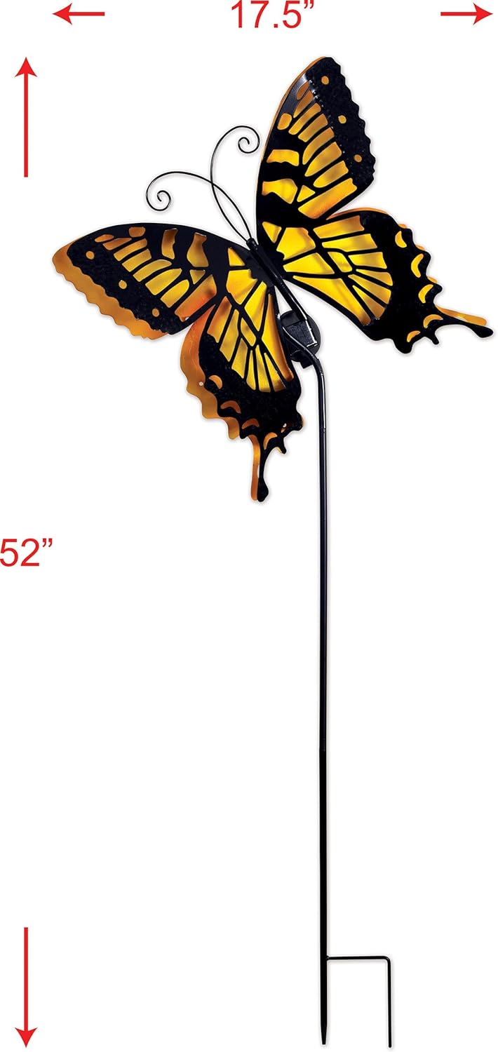 Sunset Vista Designs 94441 Outdoor Solar Collection Metal Garden Stake Waterproof LED Light Yard Decoration, Monarch Butterfly - Yellow