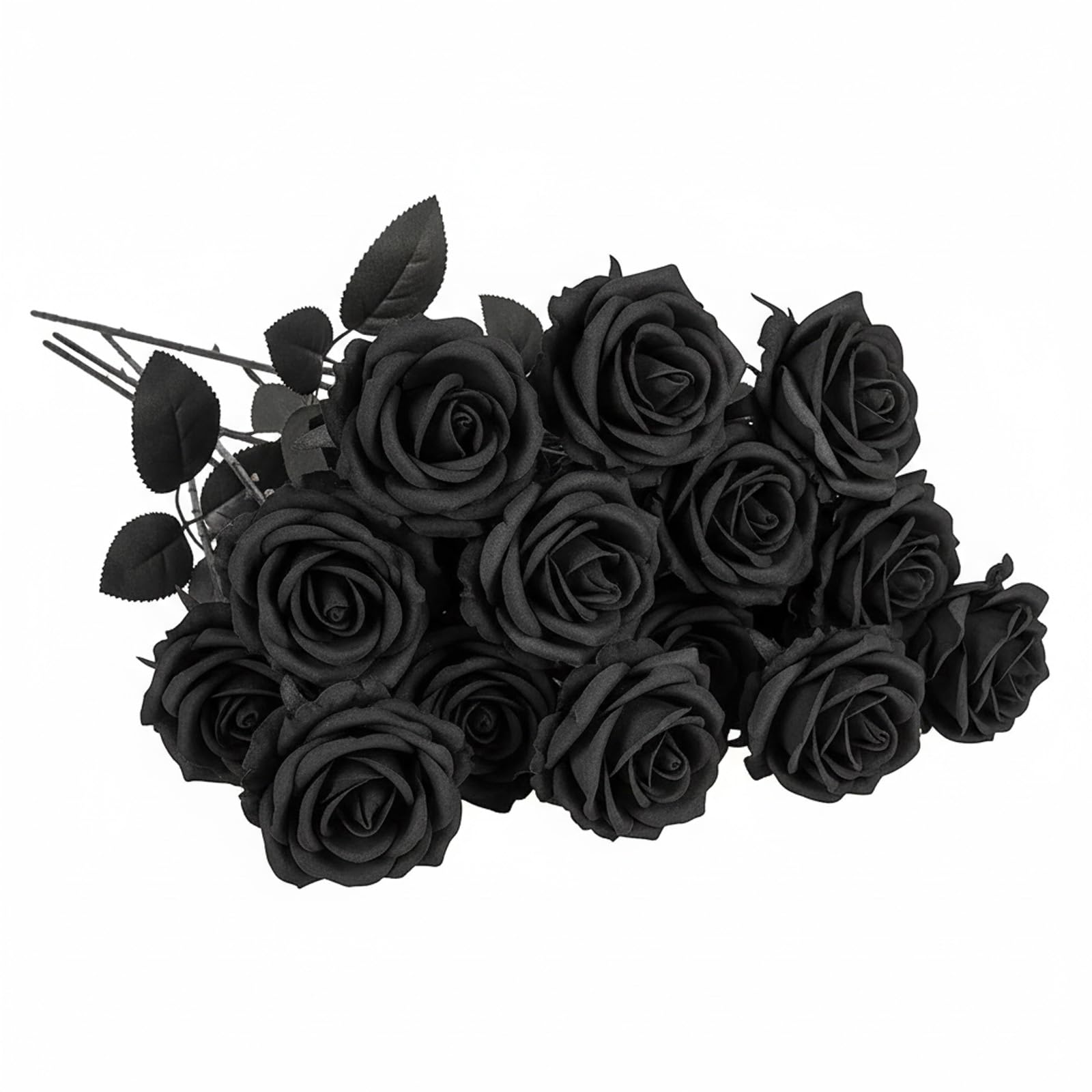 14PCS Black Roses, Artificial Black Flowers, Silk Fake Roses for Wedding Decor, Gothic Home Decoration, Halloween Party Arrangement